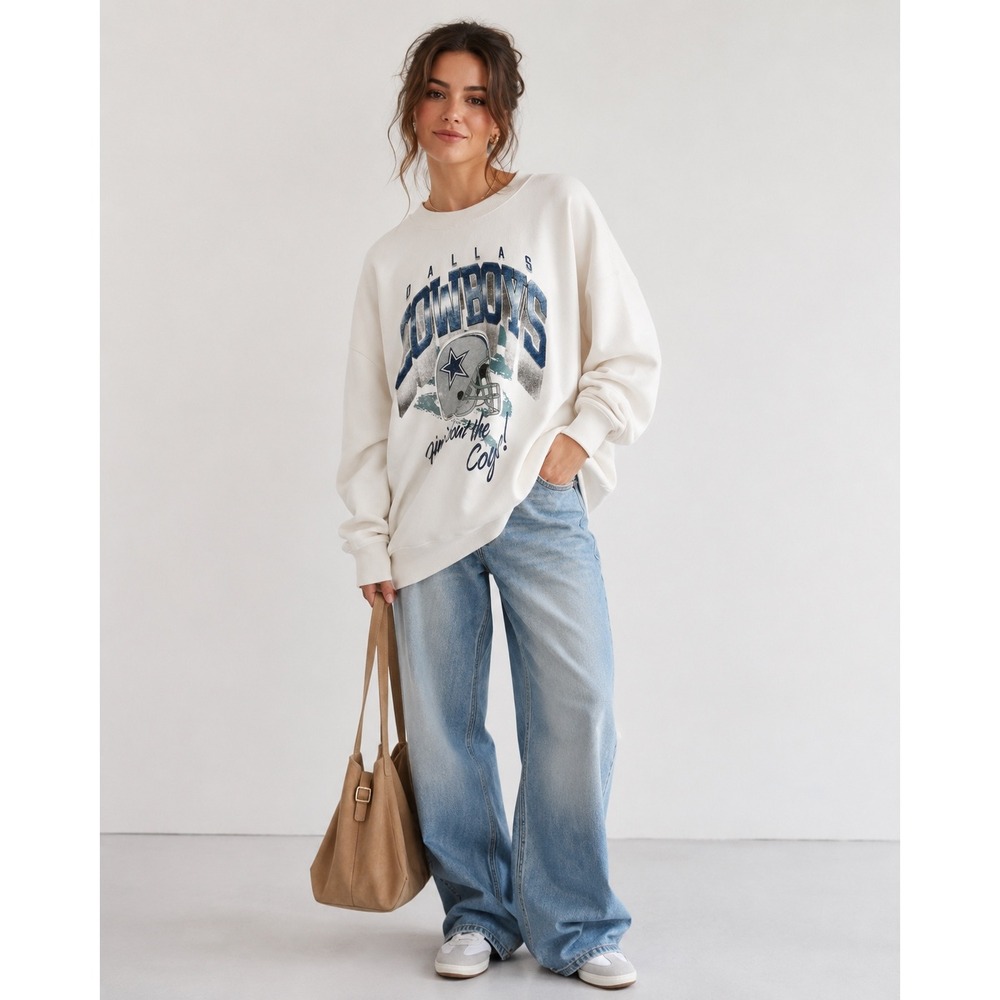 Abercrombie & Fitch Unisex NFL Dallas Cowboys Oversized Sweatshirt Cream XL New